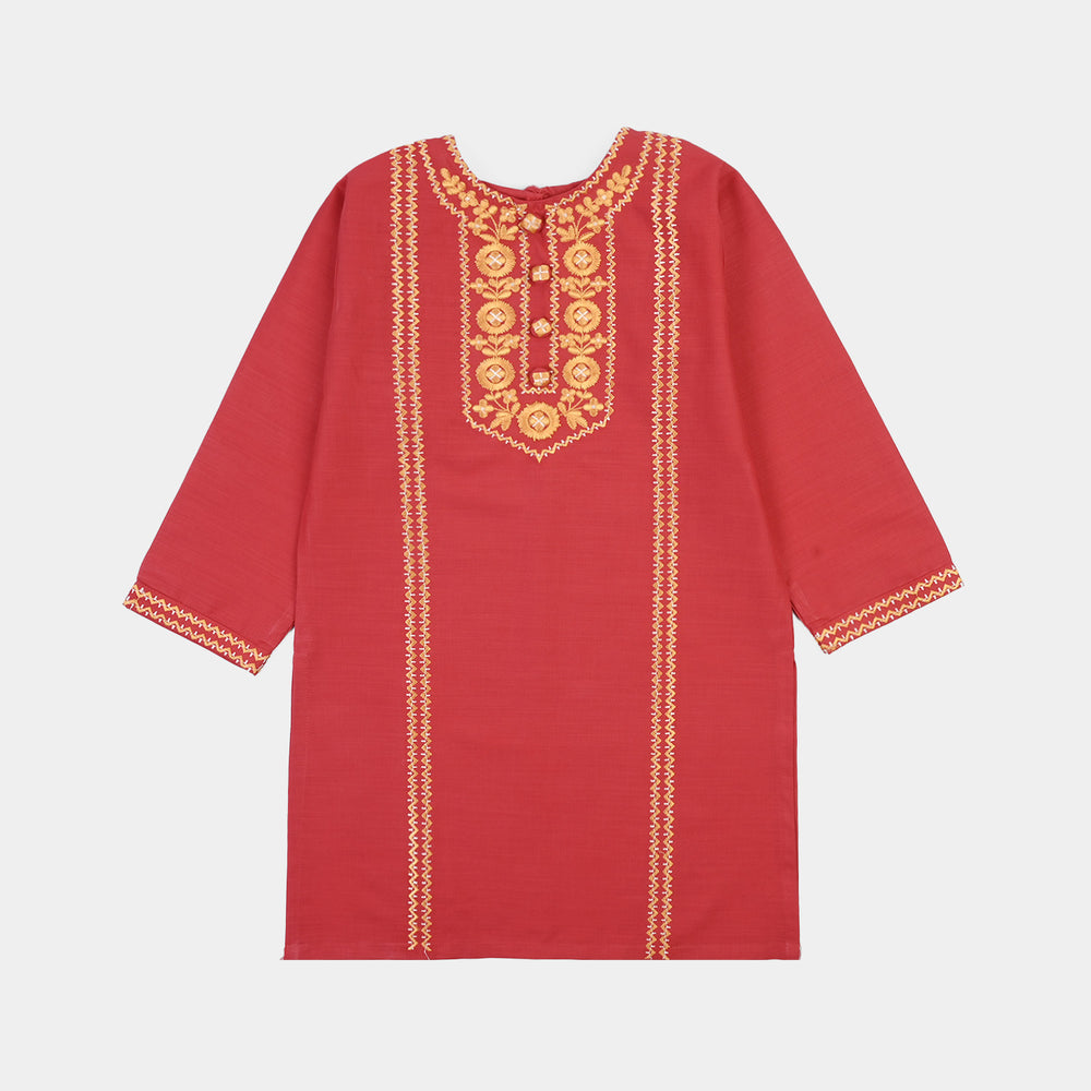 Girls Cotton Emb 2Pcs Zimal-RED