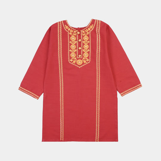 Girls Cotton Emb 2Pcs Zimal-RED