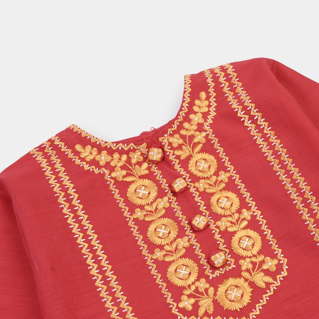Girls Cotton Emb 2Pcs Zimal-RED