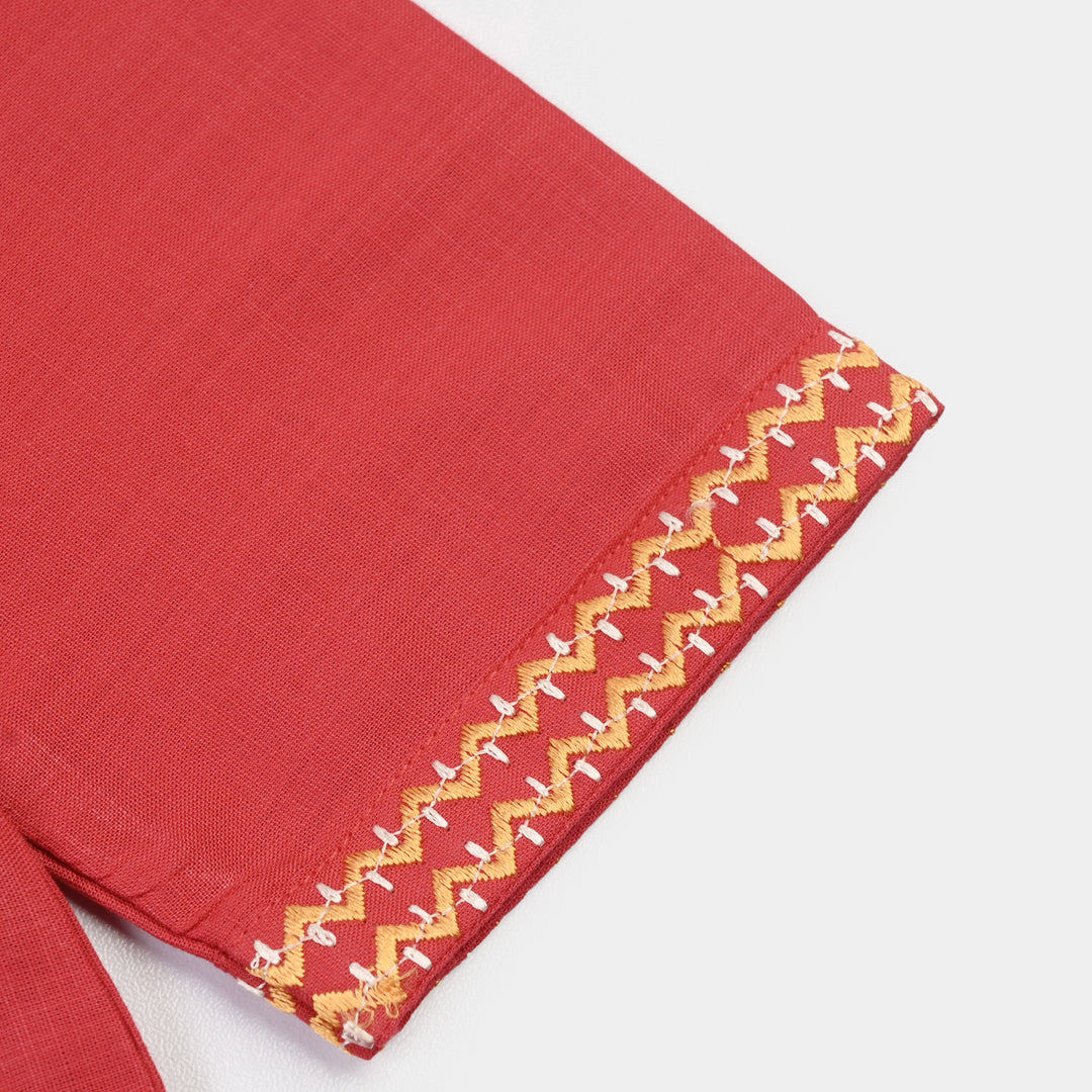 Girls Cotton Emb 2Pcs Zimal-RED