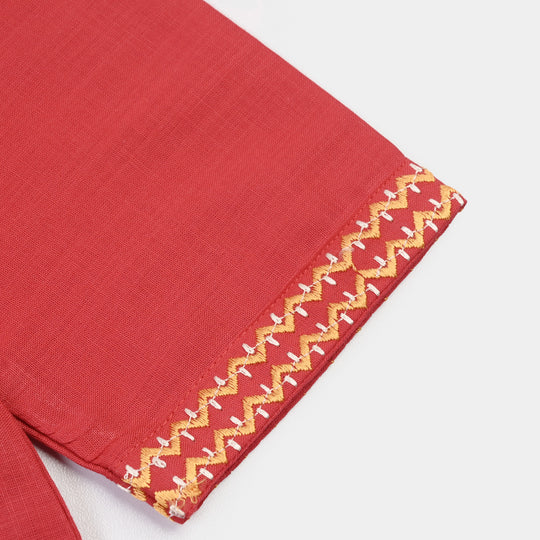 Girls Cotton Emb 2Pcs Zimal-RED
