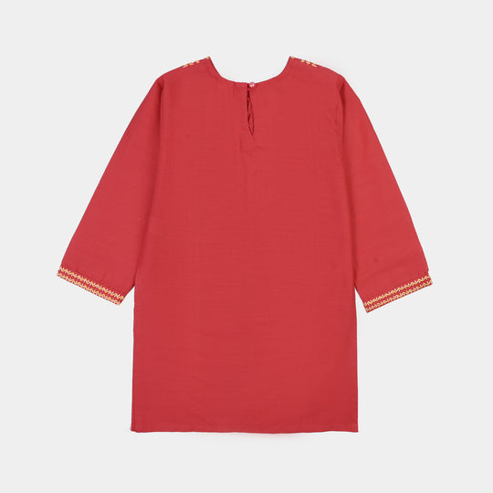 Girls Cotton Emb 2Pcs Zimal-RED