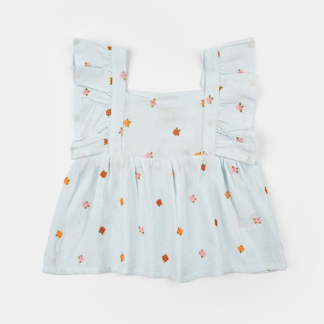 Infant Girls Cotton Emb Top Marine- Light Blue
