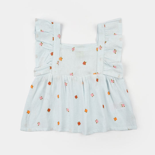 Infant Girls Cotton Emb Top Marine- Light Blue