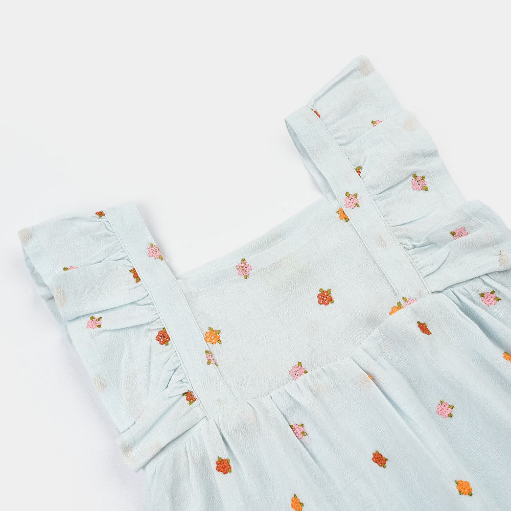 Infant Girls Cotton Emb Top Marine- Light Blue