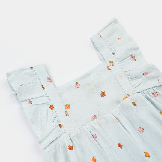 Infant Girls Cotton Emb Top Marine- Light Blue