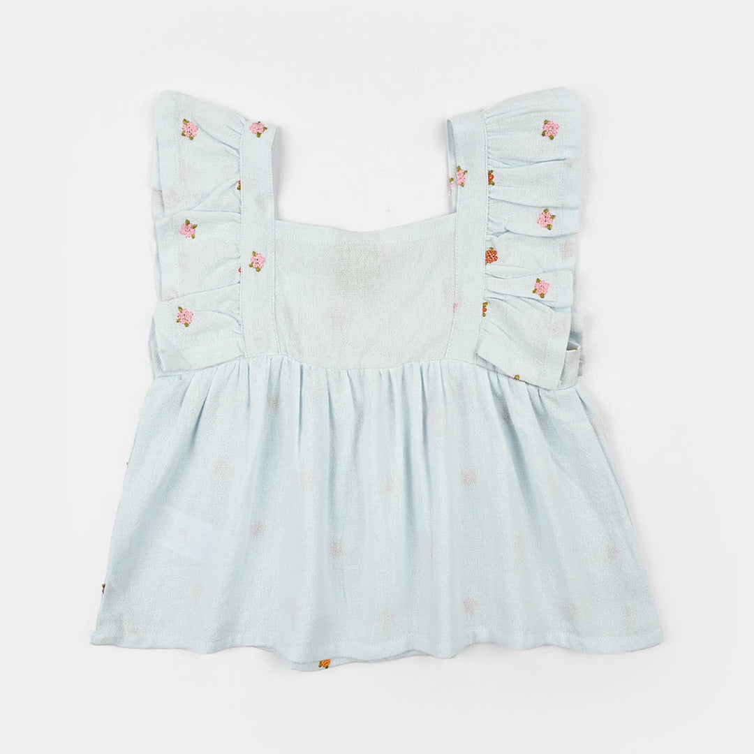 Infant Girls Cotton Emb Top Marine- Light Blue