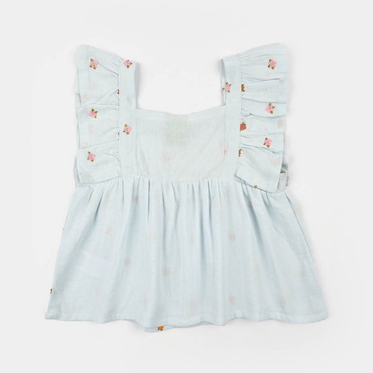 Infant Girls Cotton Emb Top Marine- Light Blue