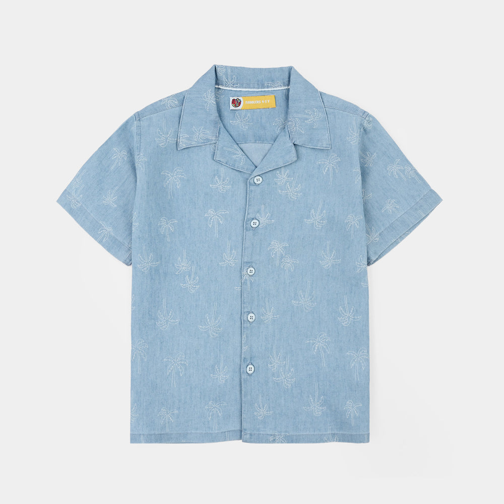 Boys Tensile Denim (Light Denim) Woven Suit-Palm Trees-Blue