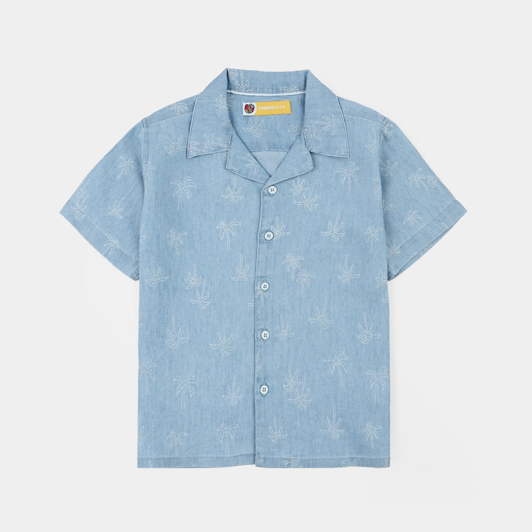 Boys Tensile Denim (Light Denim) Woven Suit-Palm Trees-Blue