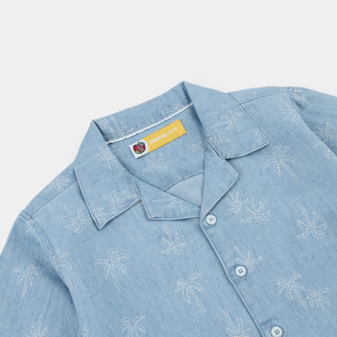 Boys Tensile Denim (Light Denim) Woven Suit-Palm Trees-Blue