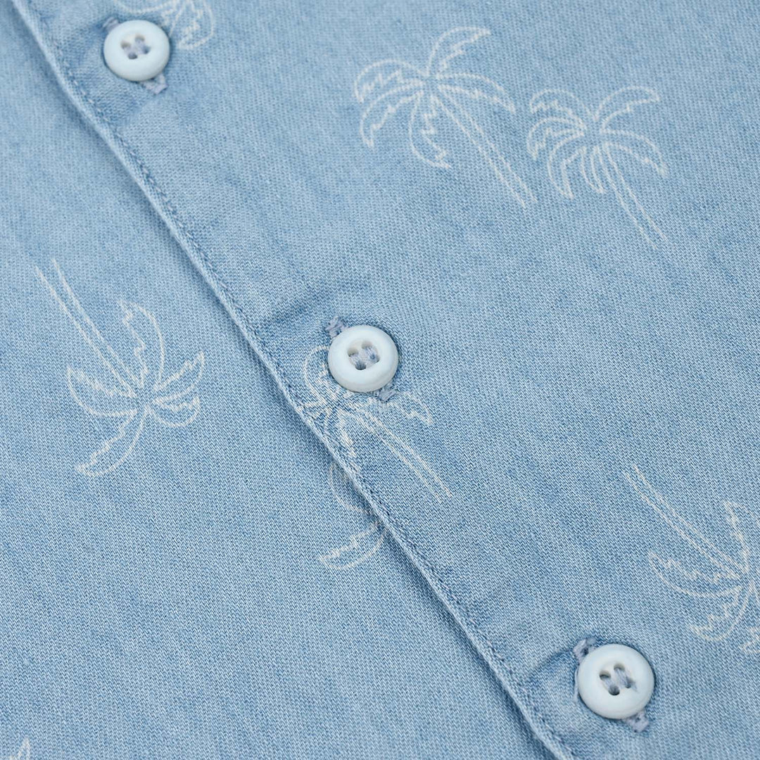 Boys Tensile Denim (Light Denim) Woven Suit-Palm Trees-Blue