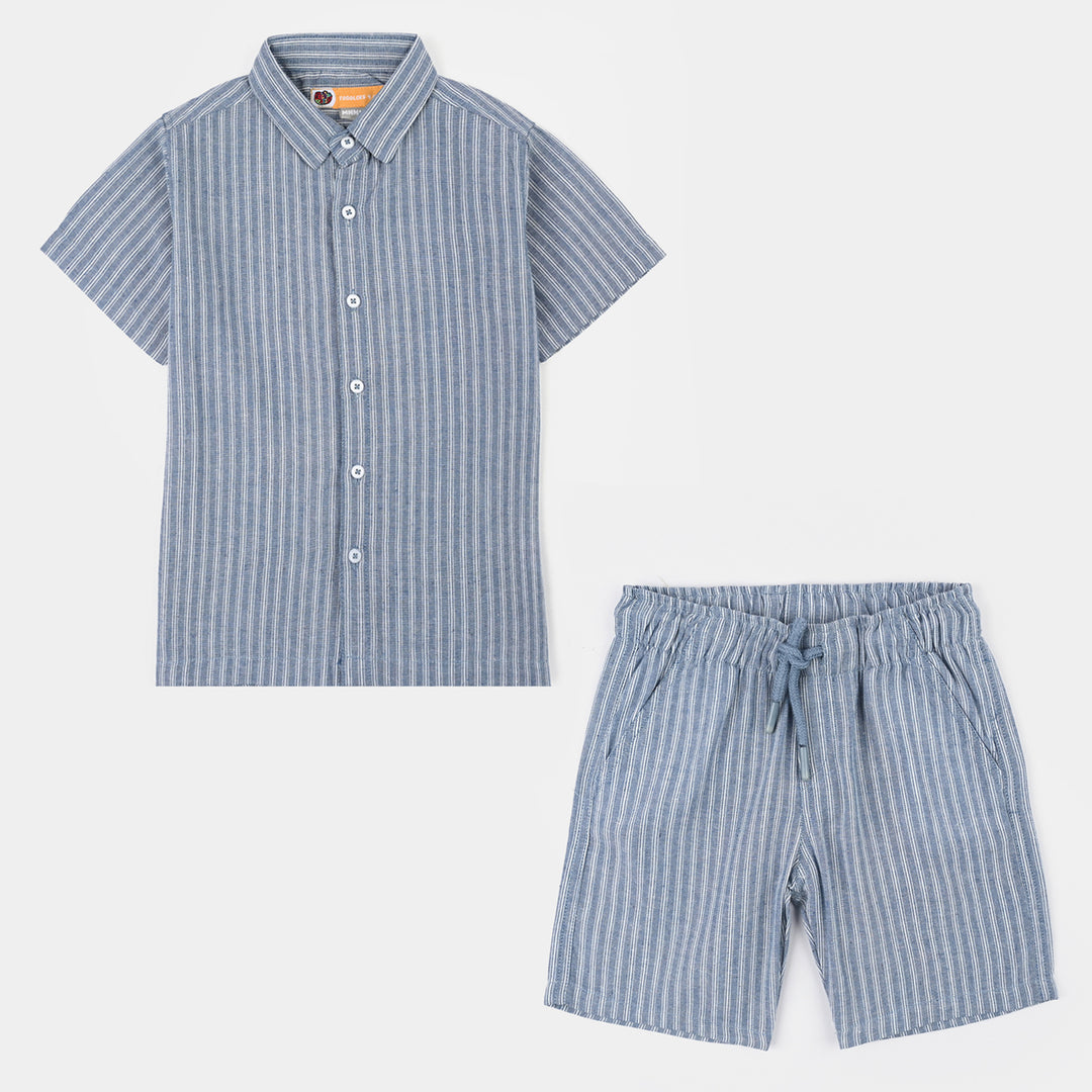 Boys Yarn Dyed Woven Suit-Deep In Thought-Blue