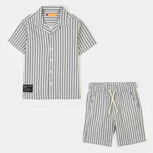Boys Yarn Dyed Woven Suit-Built To Chase Limits-White.Black