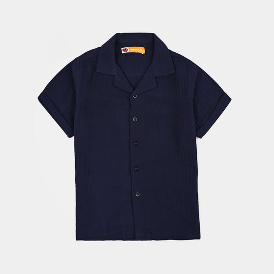 Boys Gauze Woven Suit-Basic Cuban-NAVY