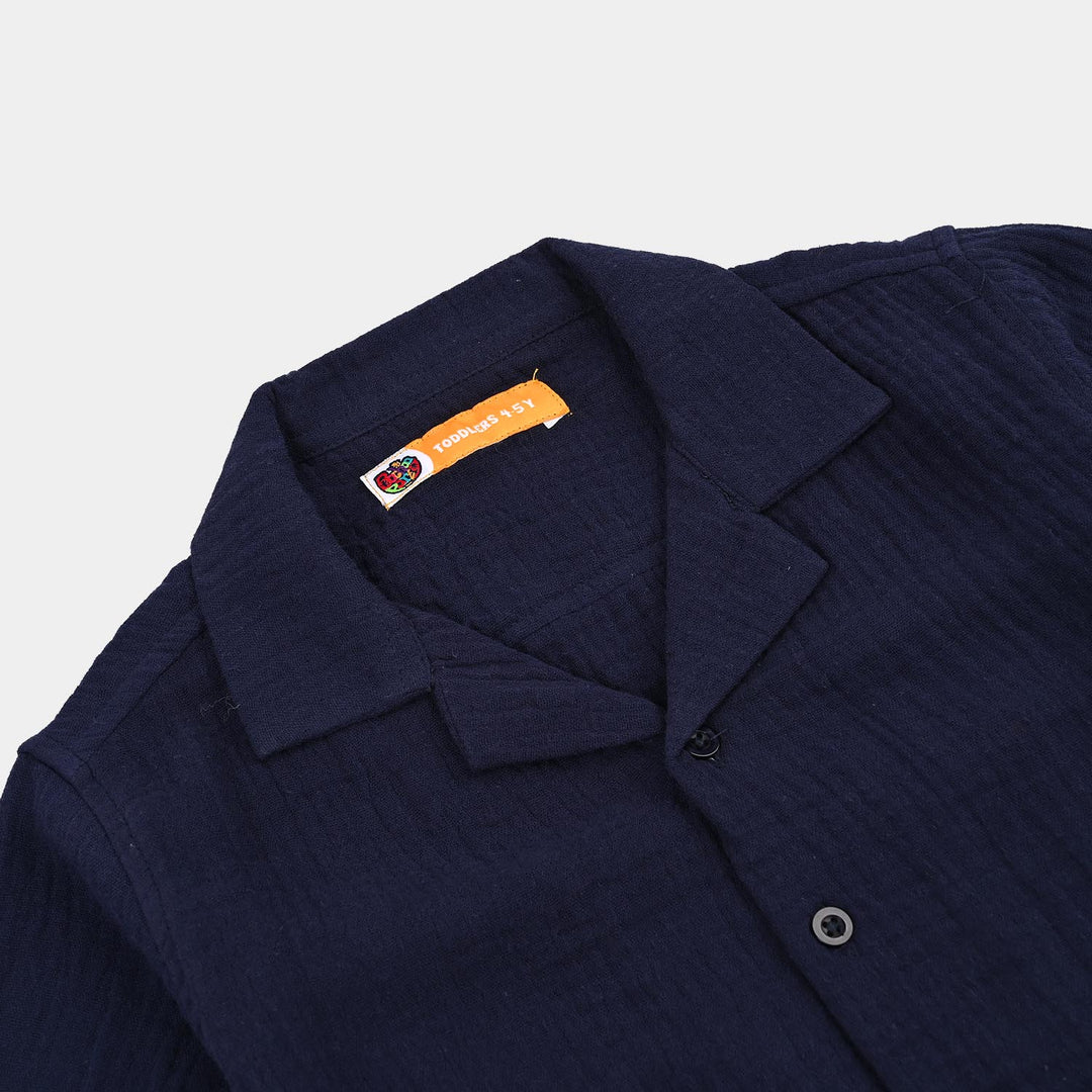 Boys Gauze Woven Suit-Basic Cuban-NAVY