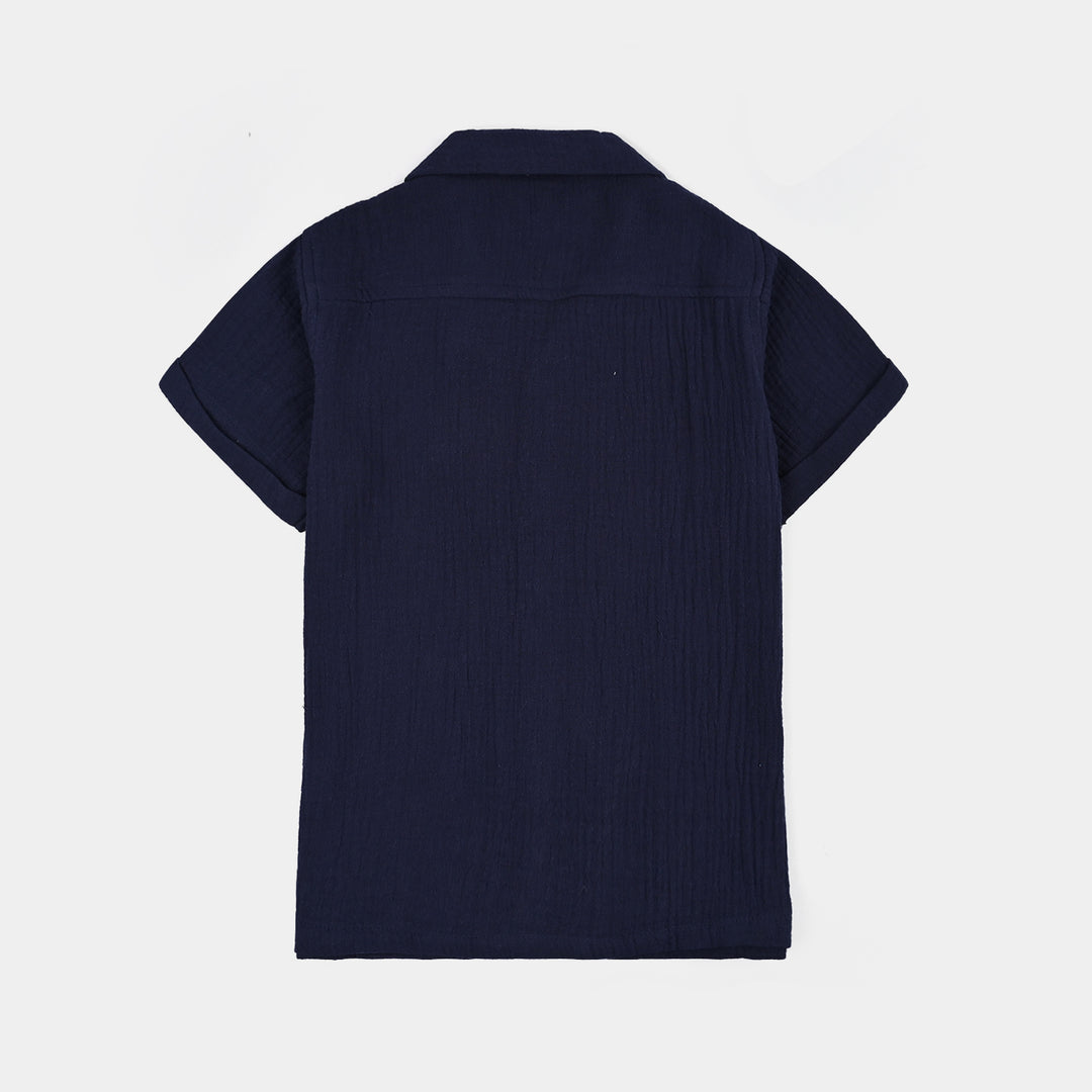 Boys Gauze Woven Suit-Basic Cuban-NAVY