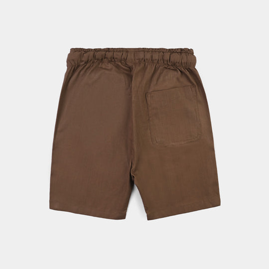 Boys Cotton Slub Woven Suit-Solid Brown