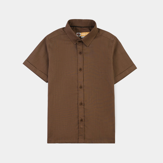 Boys Cotton Slub Woven Suit-Solid Brown