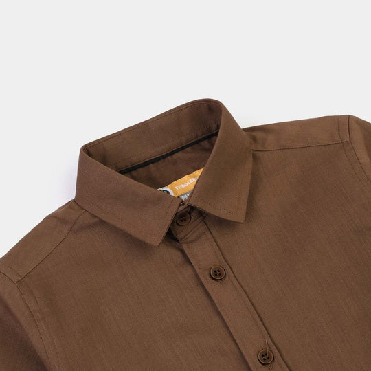 Boys Cotton Slub Woven Suit-Solid Brown