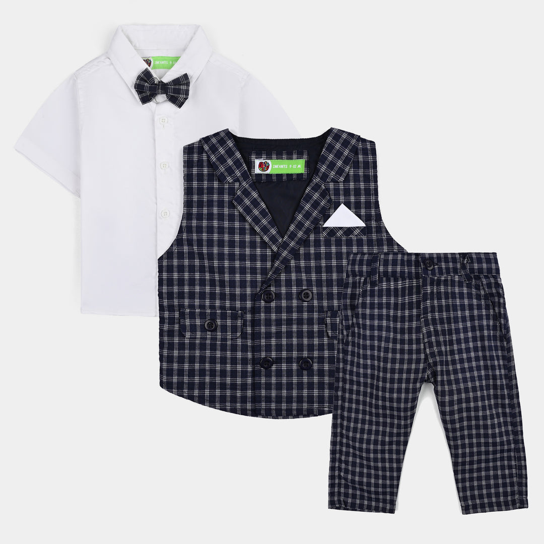 Infant Boys Yarn Dyed 3PC Suit-Little Mister-NAVY