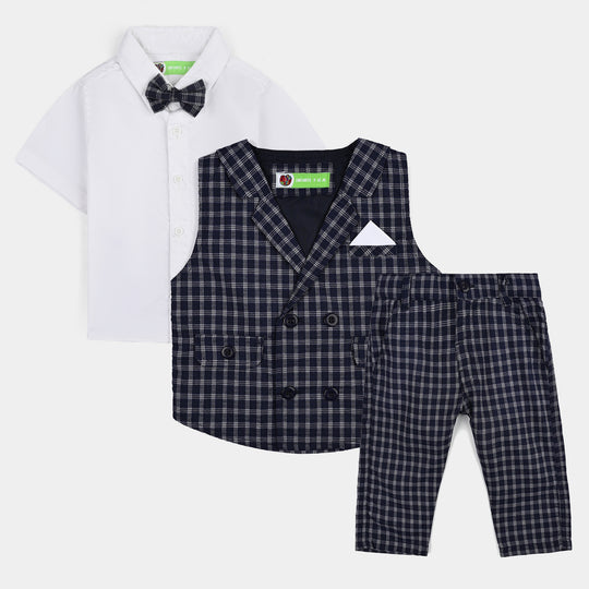 Infant Boys Yarn Dyed 3PC Suit-Little Mister-NAVY