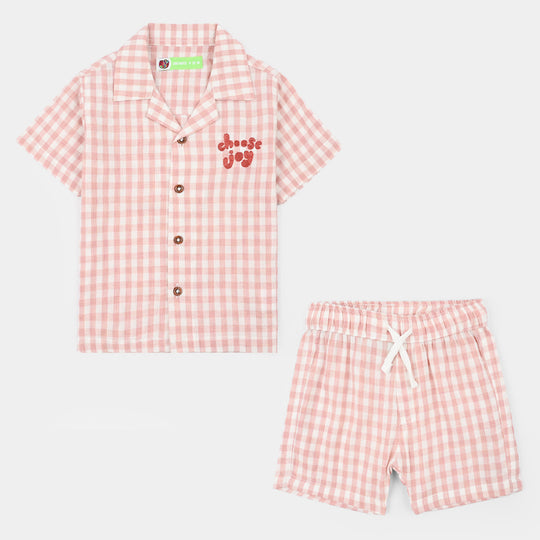 Infant Boys Yarn Dyed Woven Suit-Checkered-White