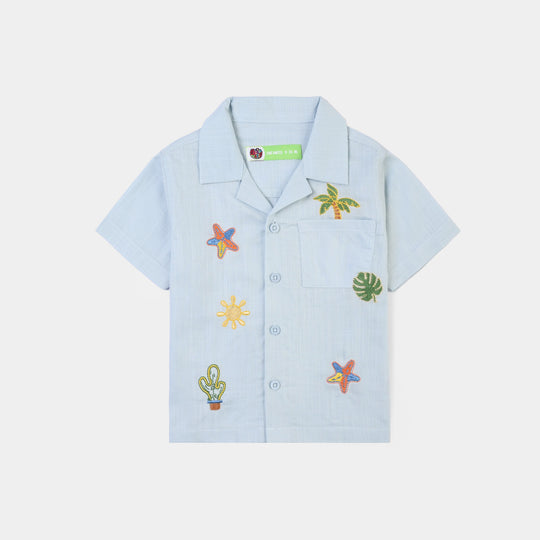 Infant Boys Cotton Slub Woven Suit-Sky High-LT.Blue