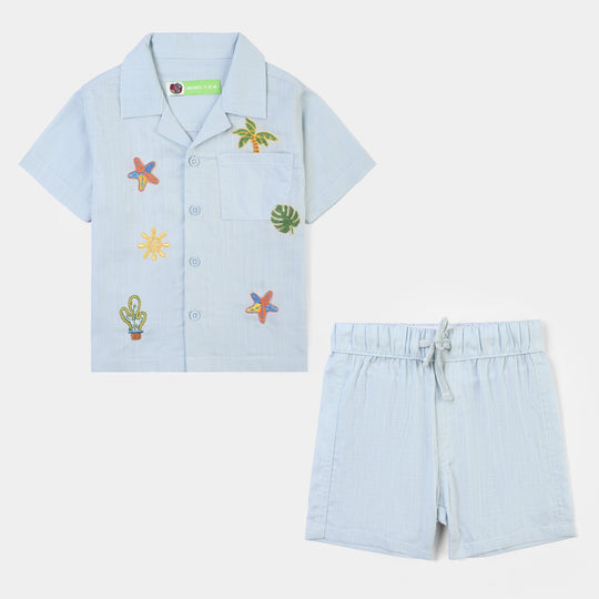 Infant Boys Cotton Slub Woven Suit-Sky High-LT.Blue