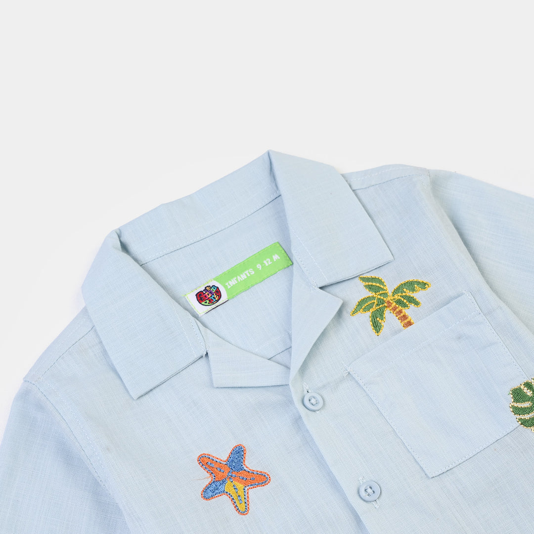 Infant Boys Cotton Slub Woven Suit-Sky High-LT.Blue