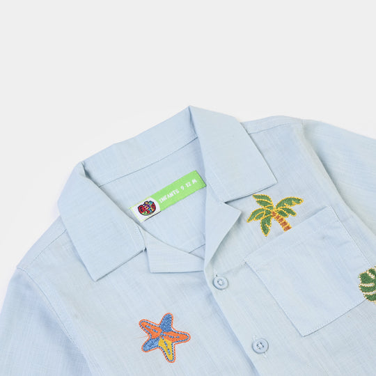 Infant Boys Cotton Slub Woven Suit-Sky High-LT.Blue