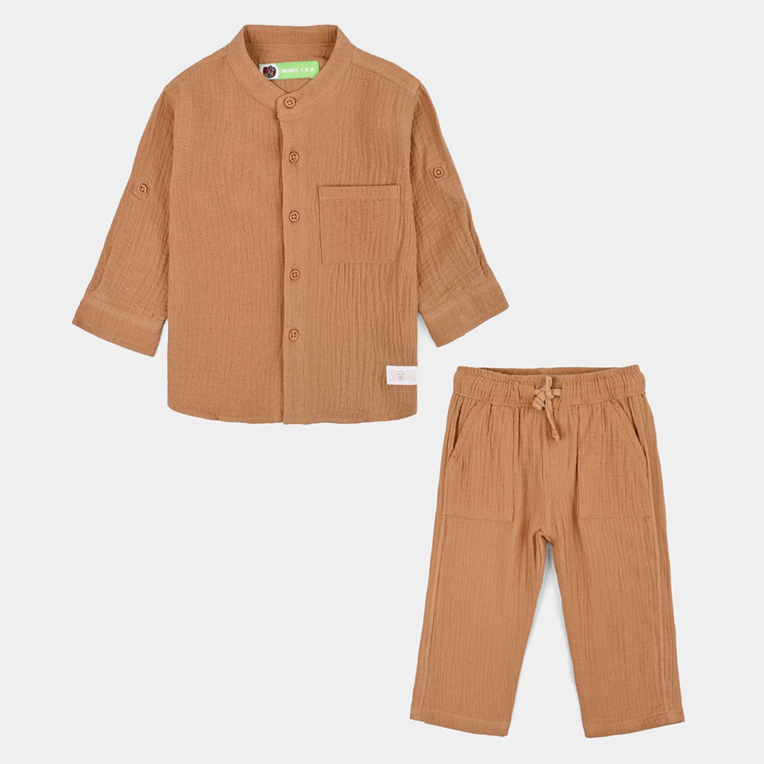 Infant Boys Gauze Woven Suit-Cocoa-BROWN