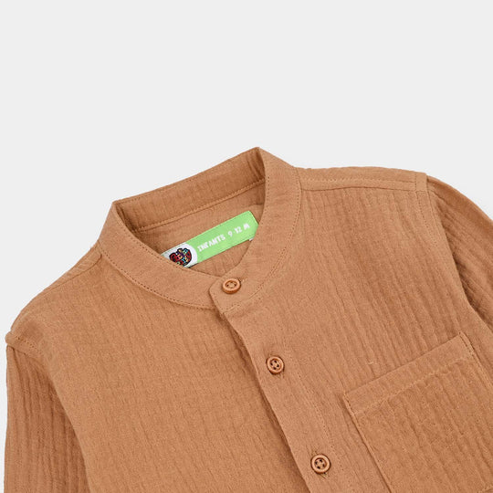 Infant Boys Gauze Woven Suit-Cocoa-BROWN