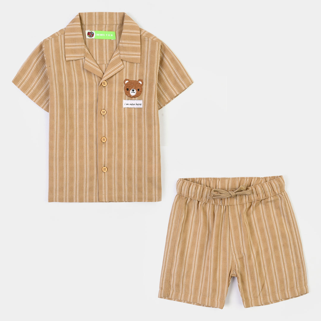 Infant Boys Jacquard Woven Suit-I'M New Here-Light Brown