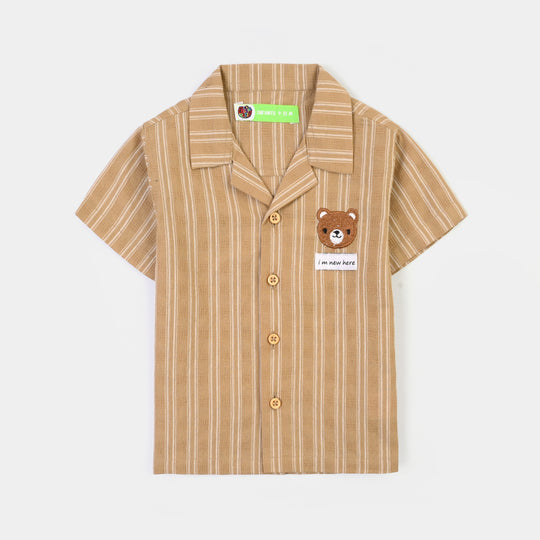Infant Boys Jacquard Woven Suit-I'M New Here-Light Brown