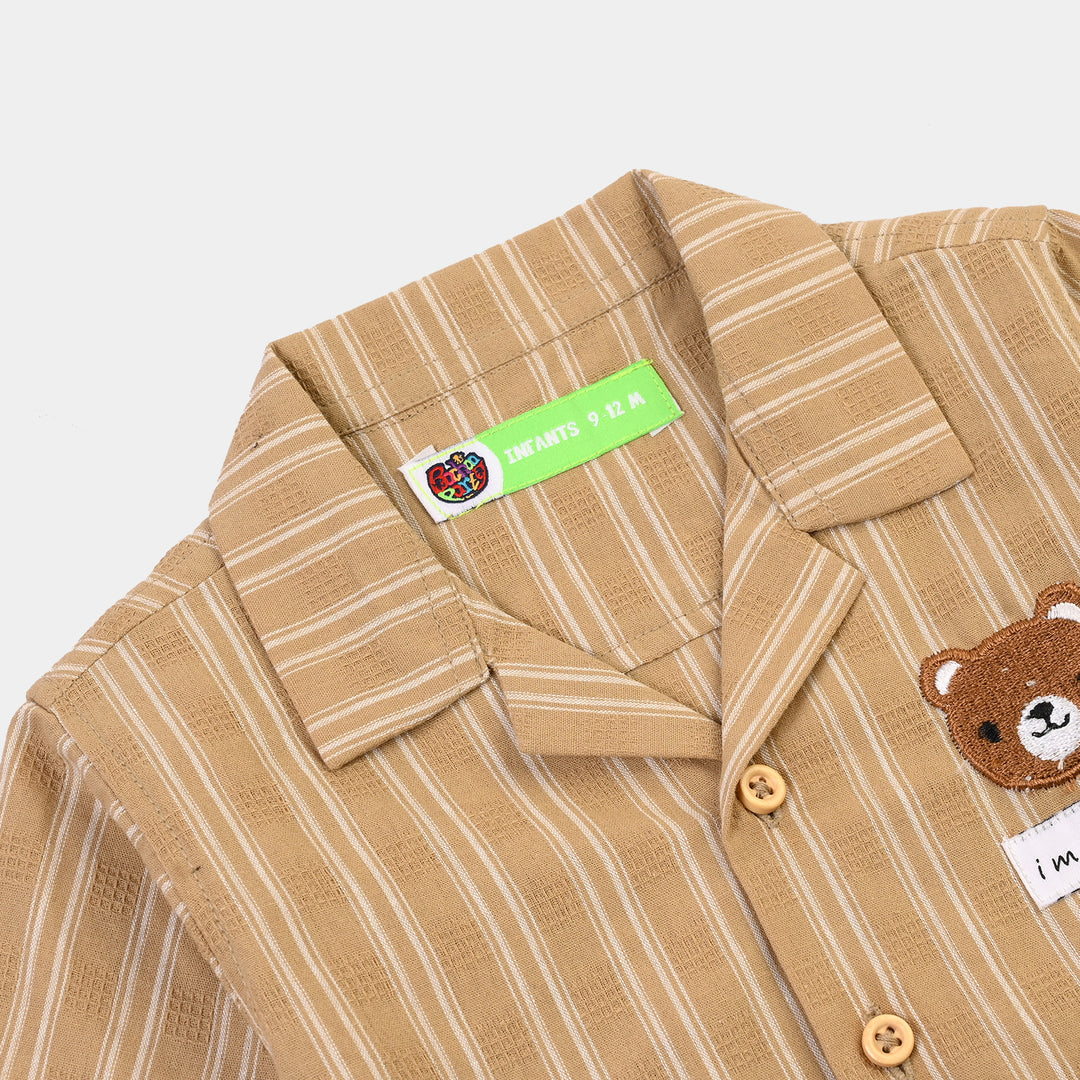 Infant Boys Jacquard Woven Suit-I'M New Here-Light Brown