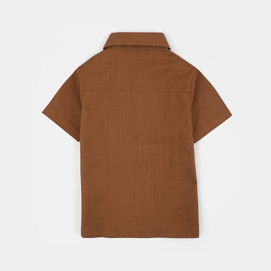 Infant Boys Cotton Slub Woven Suit - BROWN