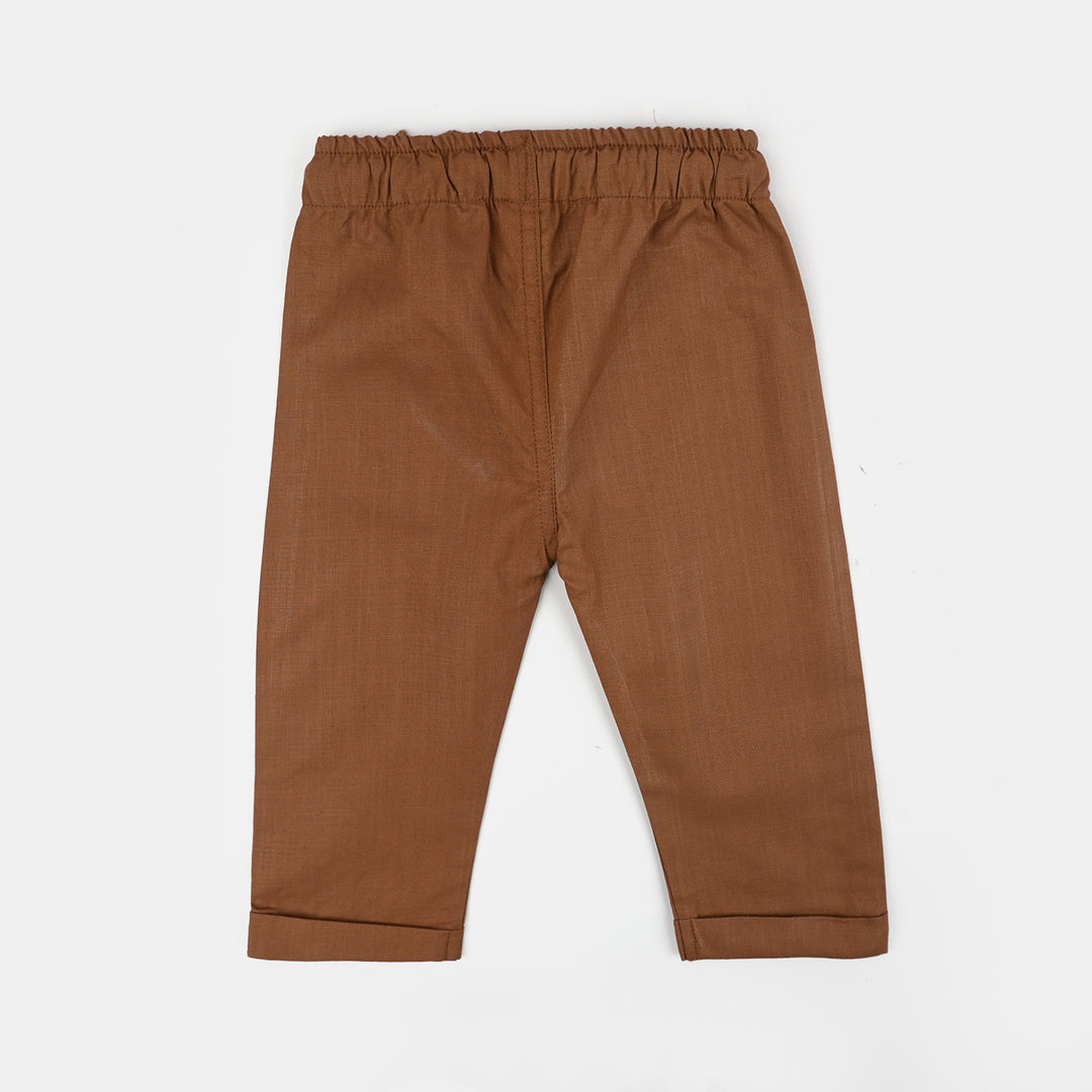 Infant Boys Cotton Slub Woven Suit - BROWN