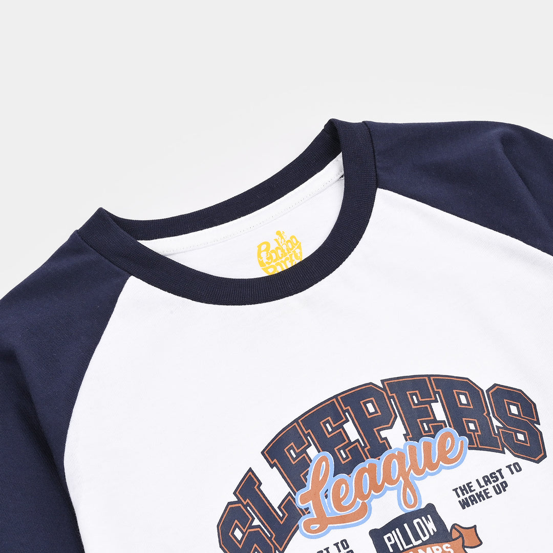 Boys PC Jersey Night Suit SLEEPERS-White/Blue