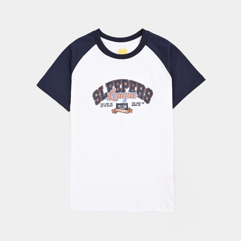 Boys PC Jersey Night Suit SLEEPERS-White/Blue