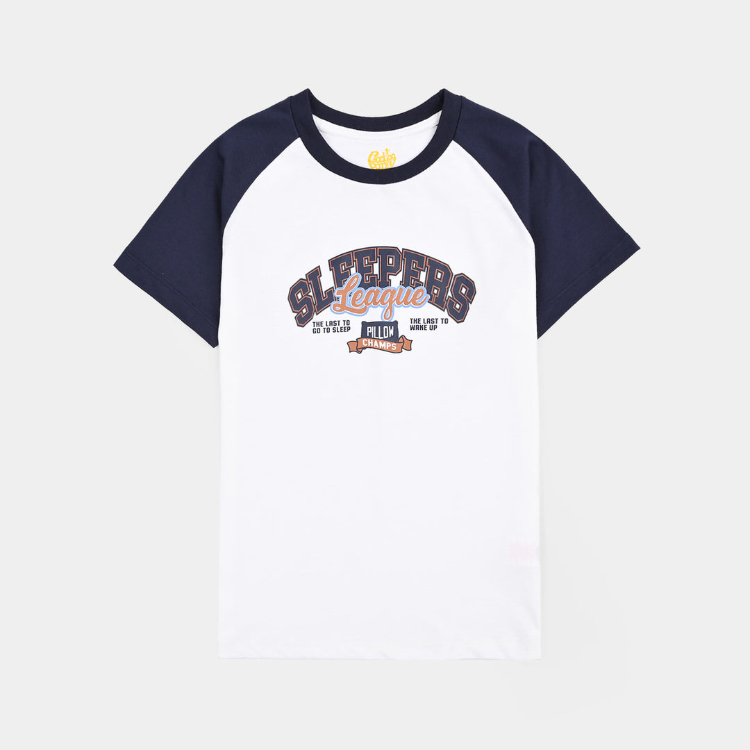 Boys PC Jersey Night Suit SLEEPERS-White/Blue