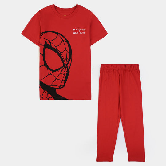 Boys Poly Cotton Jersey Night Suit-RED
