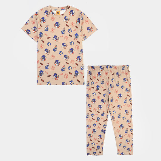 Boys Poly Cotton Night Suit Character-BROWN