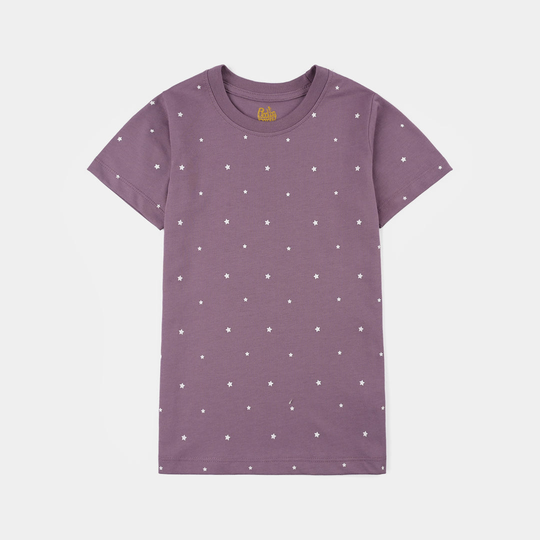 Girls PC Jersey Night Suit MINI STAR-Purple