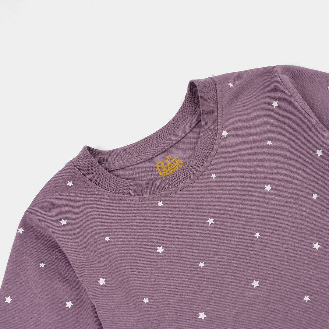 Girls PC Jersey Night Suit MINI STAR-Purple