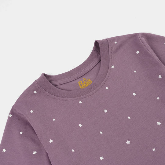 Girls PC Jersey Night Suit MINI STAR-Purple