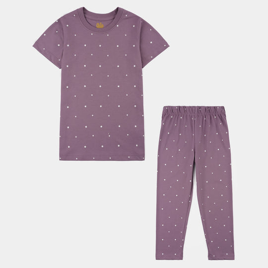 Girls PC Jersey Night Suit MINI STAR-Purple