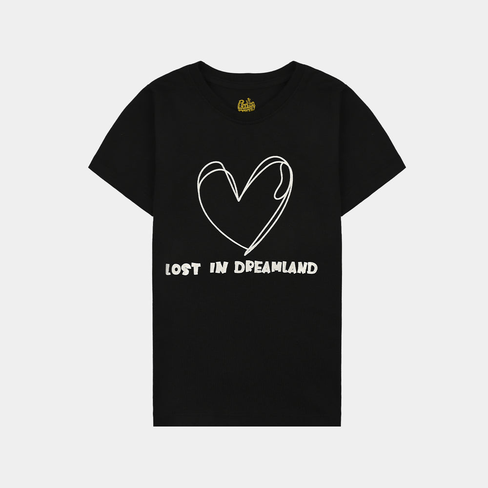 Girls PC Jersey Night Suit DREAM land-BLACK