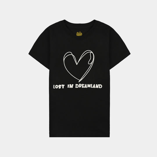 Girls PC Jersey Night Suit DREAM land-BLACK