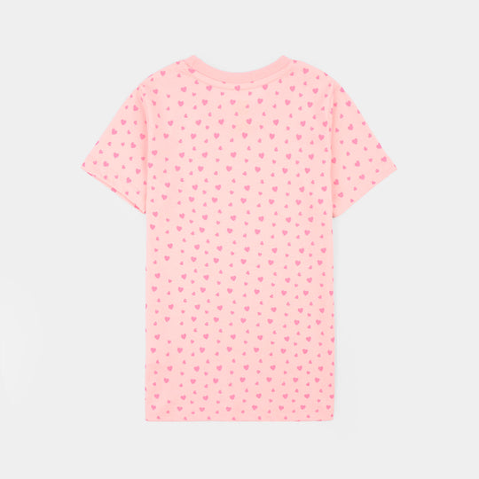 Girls Poly Cotton Jersey Night Suit HEARTS-Pink